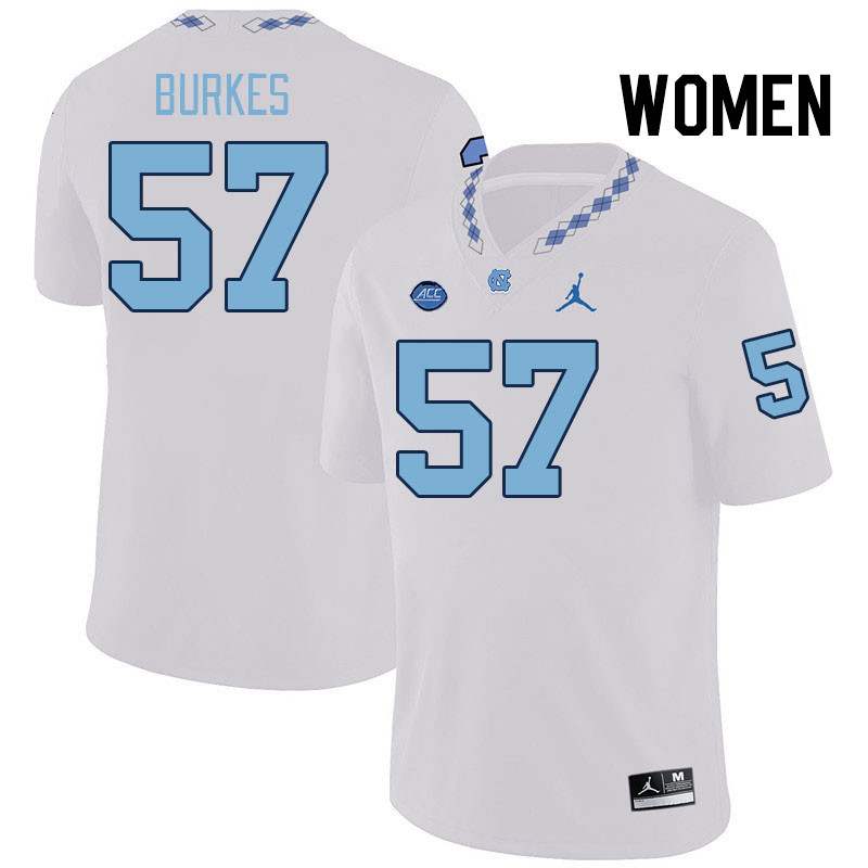 Women #57 Bo Burkes North Carolina Tar Heels College Football Jerseys Stitched-White